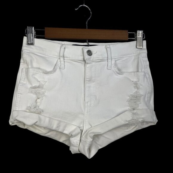 Hollister WOMEN'S HIGH‎ WAISTED SHORTS DENIM DISTRESSED WHITE SIZE 3 - Picture 1 of 12